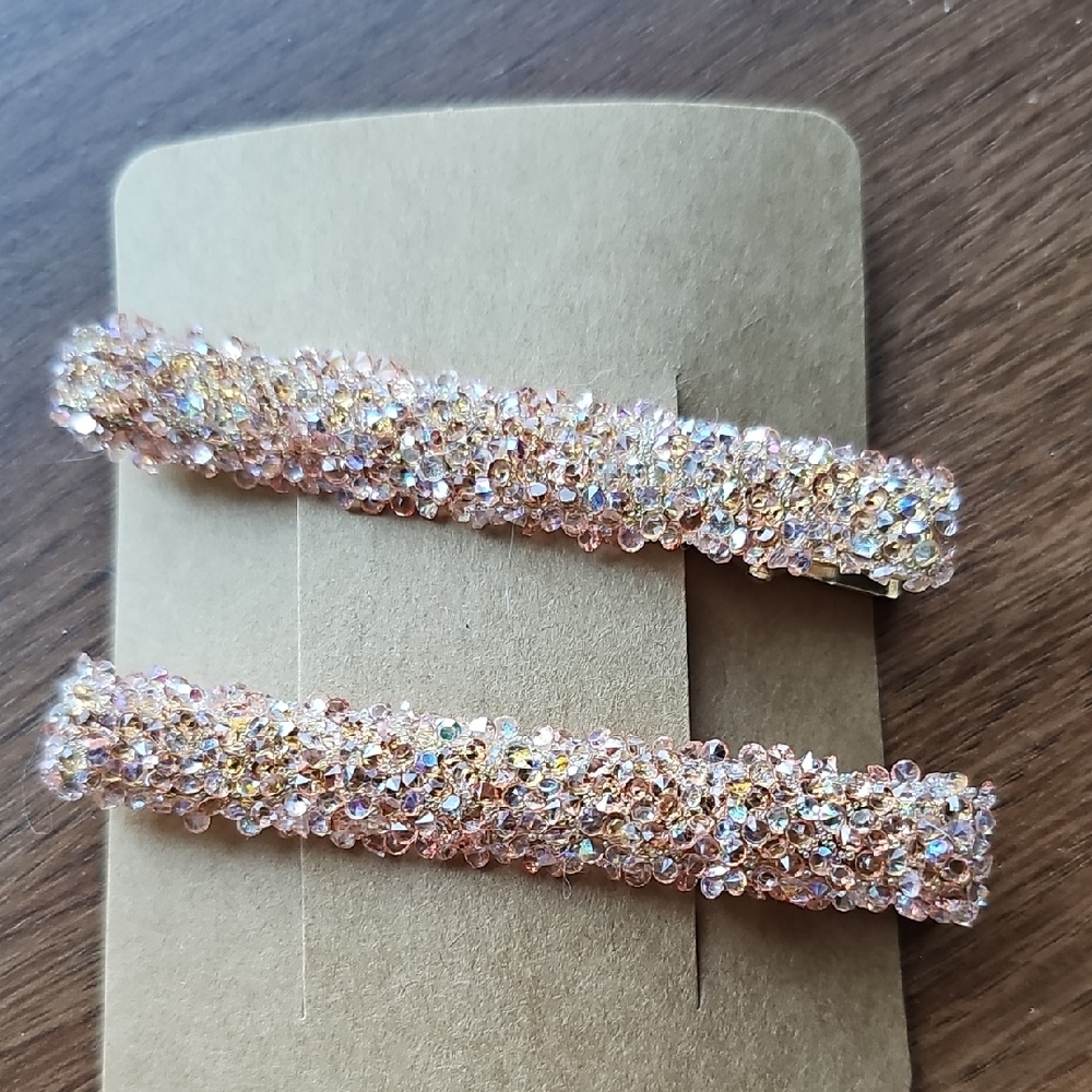 New Pink Irridescent Elegant Crystal Sparkly Hair Clips Wedding Alligator Clip